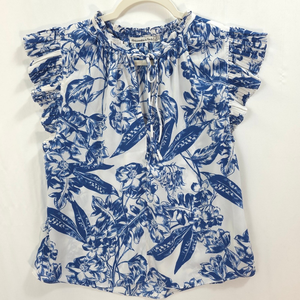 Abercrombie Fitch Blue White Floral Flutter Sleeve Blouse Women S Boho Coastal